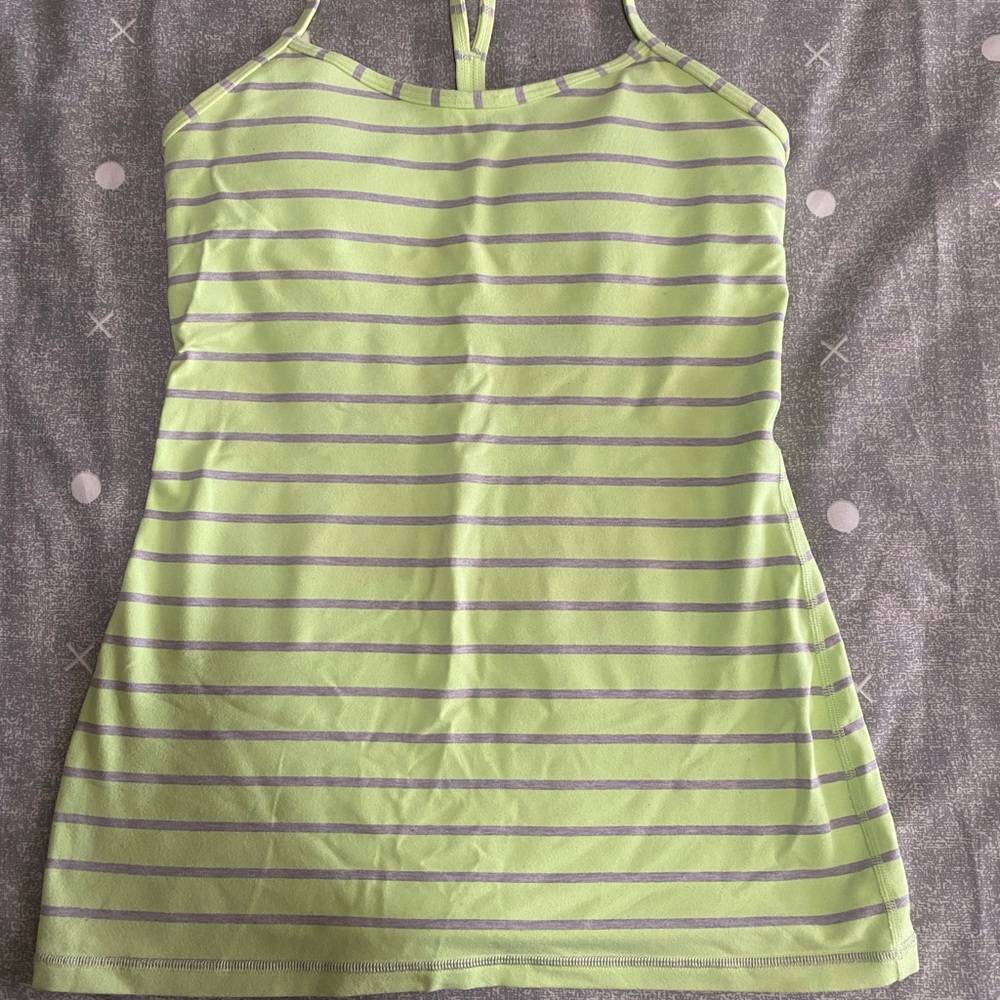 Lululemon Lime and Gray Striped Power Y Tank